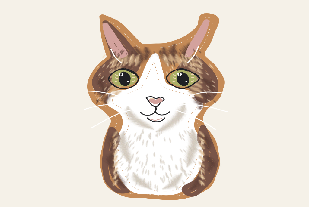 Hand-drawn head portrait of Zhuzhu the cat